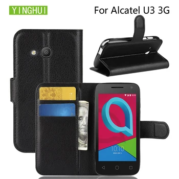Už Alcatel U3 3G Atveju, Odinis Telefono dėklas Flip Dangtelis Alcatel U3 3G Stovėti Piniginės Maišelį Kortelės Turėtojas telefoną atveju Alcatel U3 3G