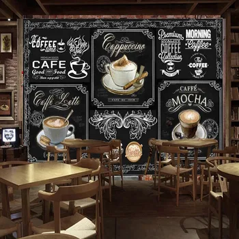 Užsakymą Bet kokio Dydžio Freska Tapetai Retro Ranka-dažytos Lentos Kavos Freska Restoranas, Kavinė Fone Sienų Dekoras 3D Lipdukai