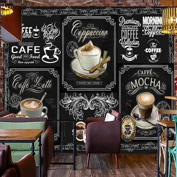 Užsakymą Bet kokio Dydžio Freska Tapetai Retro Ranka-dažytos Lentos Kavos Freska Restoranas, Kavinė Fone Sienų Dekoras 3D Lipdukai