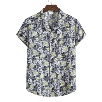 V-Kaklo Havajų Spausdinti Mens Atsitiktinis Marškinėliai Vasaros Paplūdimys Atostogų Trumpas Rankovės Marškinėliai Vyrams Hip-Hop Palaidų Gėlių Camisas De Hombre