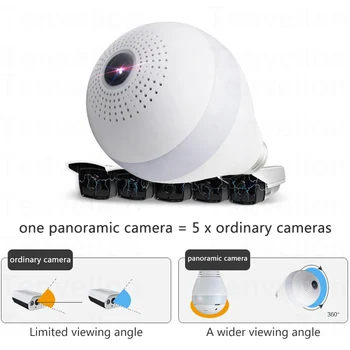 V380 360 Kamera, IP Kamera, WiFi 360 Laipsnių Panoramines Lemputės Šviesos Fisheye VAIZDO Stebėjimo Kamerą 