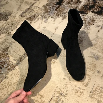 VALLU2020 nauji batai deivė ploni batai juoda žiemos plius aksomo, storu kulnu, kojinės, batai, rudens stiliaus Martin batai