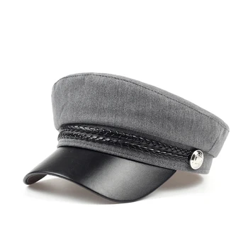 VARNAS 2018 metų Moteris skrybėlę pavasario medvilnės karinio jūrų laivyno skrybėlių mados juodos odos fiksuotojo karūna sidabro spalvos sagtis žiemą šiltą kepurę Beretės skrybėlę bžūp