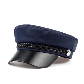 VARNAS 2018 metų Moteris skrybėlę pavasario medvilnės karinio jūrų laivyno skrybėlių mados juodos odos fiksuotojo karūna sidabro spalvos sagtis žiemą šiltą kepurę Beretės skrybėlę bžūp