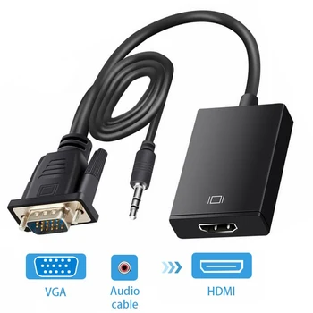 VGA į HDMI Konverteris Adapterio Kabeliu Su Garso Išvesties 1080P VGA HDMI Adapterį, KOMPIUTERIO, nešiojamojo kompiuterio į HDTV Projektorius r10