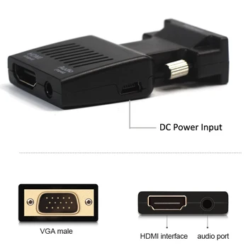 VGA į HDMI Konverteris Adapterio Kabeliu su HD Aduio 1080p Vyrų ir Famale VGA2HDMI AV Video PC Nešiojamas Stebėti TV VGA-HDMI