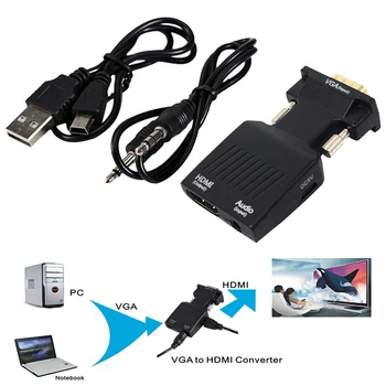 VGA į HDMI Konverteris Adapterio Kabeliu su HD Aduio 1080p Vyrų ir Famale VGA2HDMI AV Video PC Nešiojamas Stebėti TV VGA-HDMI