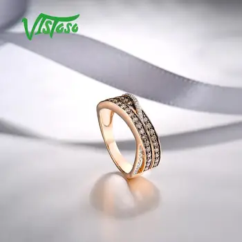 VISTOSO Grynas 14K 585 Rose Gold Žvaigždėtą Diamond Rudos Deimantų Subtilus Žiedas Moterims Jubiliejų Dalyvavimas Madinga Fine Jewelry