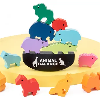 Vaikai Montessori Medinių Gyvūnų Balansas Blokai Stalo Žaidimai Žaislas Dinozauras Švietimo Krovimas Didelis Pastatas, Blokinis Medienos Žaislas Berniukams