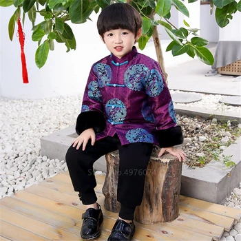 Vaikai Nacionalinės Tango Kostiumas Berniukams Retro Violetinė Siuvinėjimo Kinų Stiliaus Striukė 2020 Naujųjų Metų Storio Žiemos Šventė Šalies Drabužių