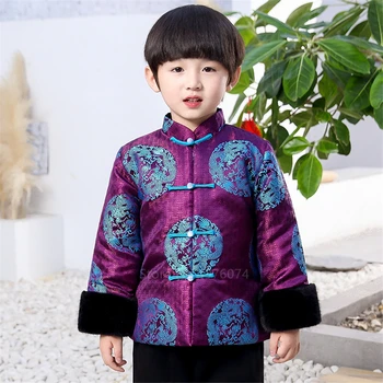Vaikai Nacionalinės Tango Kostiumas Berniukams Retro Violetinė Siuvinėjimo Kinų Stiliaus Striukė 2020 Naujųjų Metų Storio Žiemos Šventė Šalies Drabužių