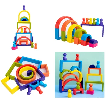 Vaikai Vaivorykštė Mediniai Žaislai Puslankiu, Statyba Blokai, Stačiakampio Valdyba namas Montessori Ugdymo Mediniai Žaislai, kalėdų dovana
