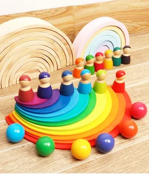 Vaikams, Mediniai Vaivorykštė Blokų, Mediniai Rutuliai Lėlės Vaivorykštė Pastato Kaupimas Blokai Montessori Spalva Rūšiuoti Švietimo Žaislas