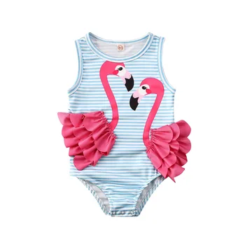 Vaikas, Kūdikis Mergaičių Maudymosi Flamingo Dryžuotas Maudymosi Kostiumėliai Mergaitėms Vasaros Vientisi Maudymosi Kostiumėlį Merginos Paplūdimio Maudymosi Kostiumą 1-4 Metų,