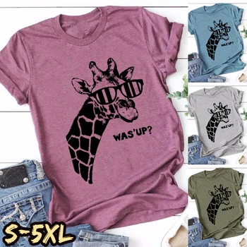 Vasaros Plius Dydis T Marškinėliai Moterims 2020 Naujas Žirafa Spausdinimo Tees Viršūnes Moterų Mados Laisvi, O Kaklo Marškinėlius Kasdieniai Drabužiai