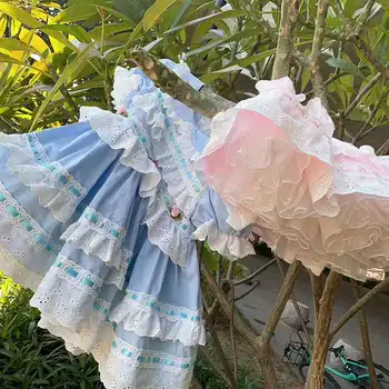 Vasaros Sluoksniuotos Rankovėmis Tinklelio Nėriniai Turkija Derliaus Ispanijos Lolita Princess Kamuolys Suknelė Suknelė Bady Merginos Velykų Birthday Party Dress