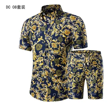 Vasaros Vyrų Mados 2021 Aukso Prabangos Dizaineris Marškinėliai Mens Nustatyti Išgalvotas Havajai Paplūdimio Gėlių Spausdinti Mens Trumpas Rankovės Klubas