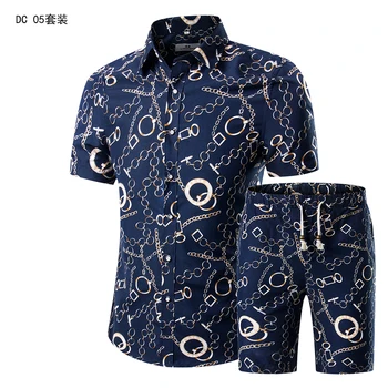 Vasaros Vyrų Mados 2021 Aukso Prabangos Dizaineris Marškinėliai Mens Nustatyti Išgalvotas Havajai Paplūdimio Gėlių Spausdinti Mens Trumpas Rankovės Klubas