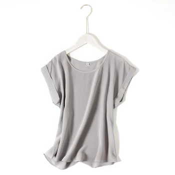 Vasaros atsitiktinis didelio dydžio trumparankoviai vientisos spalvos natūralaus šilko laisvi marškinėliai moteriški drabužiai