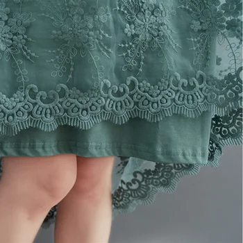 Vasaros suknelė laiškas išspausdintas Nėrinių vientisos spalvos sujungimas trumpas rankovės vidutinio ilgio suknelė Prarasti didelio Dydžio moteriškos suknelės