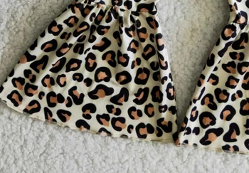 Vasarą Kūdikis merginos, komplektai, trumpas rankovėmis marškinėliai bell bottom Leopard kelnės vaikams drabužių rinkiniai Vaikams boutique