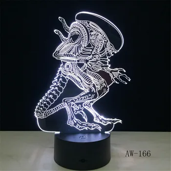 Veiksmo Filmo Alien vs Predator Prometėjas 3D LED USB Lempa 7 Spalvų Keitimas Naktį Šviesos Cool Boy Toy Miegamojo Puošmena AW-166