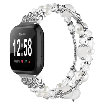 Versa 2 Juostų Moterų Solidi Karoliukų Apyrankę Bling kalnų krištolas Papuošalai Diržu, Fitbit Versa/ Versa Lite/ Versa SE Smartwatch