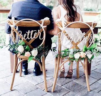 Vestuvių Kėdė Ženklai Hoopas Stilius Geriau Kartu Vestuvių Kėdės, Gėlių Hoopas Kaligrafija Mediniai Kabo Ženklai Nustatyti Ratą