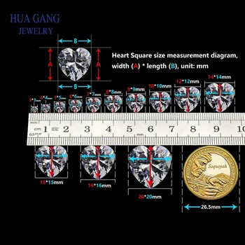Vieną Angą AAAAA Širdies Formos Raudonos Kubinių Zirconia Akmenų Papuošalai Priėmimo 4x4~12x12mm Aukštos Kokybės CZ