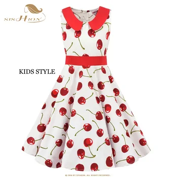 Vintage Suknelė Vaikams, Vaikams VD1151 Sūpynės Medvilnės Retro Vyšnių Gėlių Spausdinti Polka Dot Suknelė Mergina