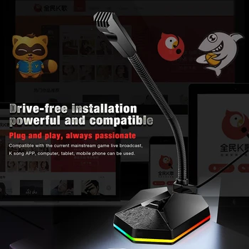 Voegk Žaidimų USB Mikrofonas Su RGB Šviesos Magija Žaidimas Kalbasi Live 