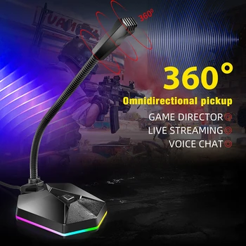 Voegk Žaidimų USB Mikrofonas Su RGB Šviesos Magija Žaidimas Kalbasi Live 