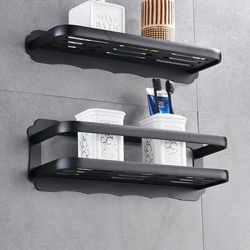 Vonios lentyna organizatorius juodos sienos, sumontuoti dušo stalčiuko turėtojas, juoda klijai pasta tualeto kampe lentynos, lentynų prekes