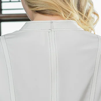 Vtį Šilko 36mm Sunkiųjų Atšaka Baltos V-kaklo, ilgomis rankovėmis Juodos Linijos Juosmens Banga Mados T-shirt B720 Marškinėliai Moterims Befree