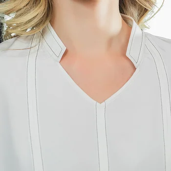 Vtį Šilko 36mm Sunkiųjų Atšaka Baltos V-kaklo, ilgomis rankovėmis Juodos Linijos Juosmens Banga Mados T-shirt B720 Marškinėliai Moterims Befree