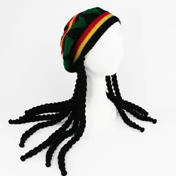 Vyrai, Moterys, Naujiena Drei Perukas Skrybėlę Jamaikos Reggae Stiliaus Nerti, Megzti Beanies Ilgi Juodi Plaukai Helovinas Beretė Bžūp