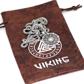 Vyrai nerūdijančio plieno Skandinavų vikingų Shield Kompasas Talismanas karoliai Pakabukas su viking figt krepšys