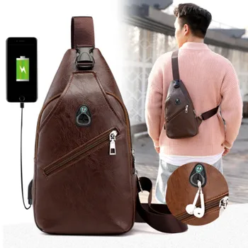 Vyriški Crossbody Krepšiai Vyrų USB Krūtinės Maišelį Dizaineris krepšys Odos Pečių Krepšiai Įstrižainės Paketo 2019 Naujų Atgal Pack Kelionės
