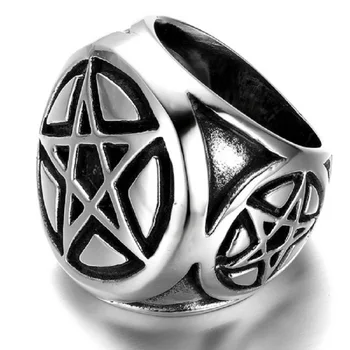 Vyriški Sidabro spalvos Pentacle Pentagram Star Nerūdijančio Plieno Dviratininkas Žiedas