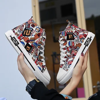 Vyrų Mados Atsitiktinis Grafiti Batus Aukšta Top Sneaker Pavasario vyriški Bateliai neslidžiais Drobės Vaikščiojimo Batai Vyrams Zapatillas