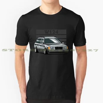 W124 Stanced Sedanas juoda balta marškinėlius vyrams, moterims