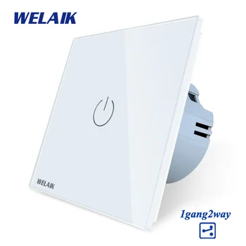 WELAIK ES 1gang2way Laiptai-Touch-Switch Krištolo, Stiklo-Panel-Switch-Sienos-Switch Smart-Pažangios Šviesos Jungiklis AC250V A1912CW