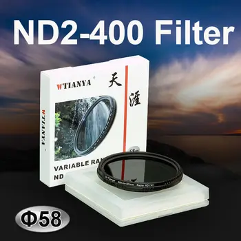 WTIANYA 58mm ND2-400 Fader Kintamasis Neutralaus Tankio ND Filtras 58 mm DSLR Fotoaparatas Reguliuojamas ND2 ND4 ND8, kad ND400