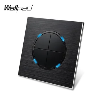 Wallpad Satin Black Aliuminio 4 Gauja 2 Būdas Spustelėkite Mygtuką Sienų apšvietimo Jungiklis metalinę Mėlyna LED Indikatorius