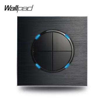 Wallpad Satin Black Aliuminio 4 Gauja 2 Būdas Spustelėkite Mygtuką Sienų apšvietimo Jungiklis metalinę Mėlyna LED Indikatorius