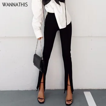 WannaThis Seksualus Atsitiktinis Pieštuku Kelnės Moterims, Kelnės Rudenį Elegantiškas Aukšto Juosmens Apačia Su Užtrauktuku Padalinta Slim Kelnės 2020 Mados Streetwear