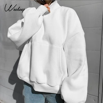 Weekeep Atsitiktinis Vientisos Baltos Rudenį Golfo Palaidinukė Moterų Pagrindinio Negabaritinių Streetwear Megztinis Drabužiai Korėjos Mados Viršų Naujas