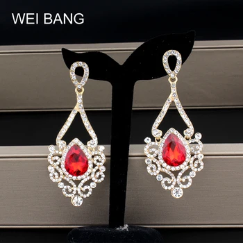 Weibang aukso, raudonos ir baltos spalvų kristalų liustra ilgi auskarai moterų nuotakos auskarai, vestuviniai papuošalai, dovanos dropshipping