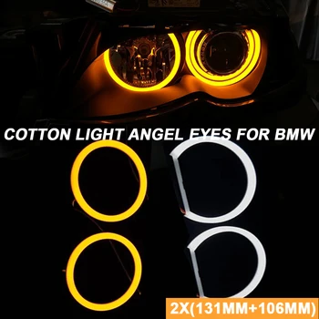 White Angel eyes LED SMD Šviesos Medvilnės Halo žiedai BMW E90 3Series 2X(131mm+106mm) auto žibintai DRL Lempos priedai