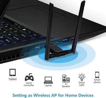 Wifi Adapteris 1200Mbps Belaidžio Wifi Dongle USB 3.0, Ethernet Adapter Dual LAN tinklo Antena 2.4 G 5.8 G USB Tinklo plokštė skirta KOMPIUTERIUI Laptopo